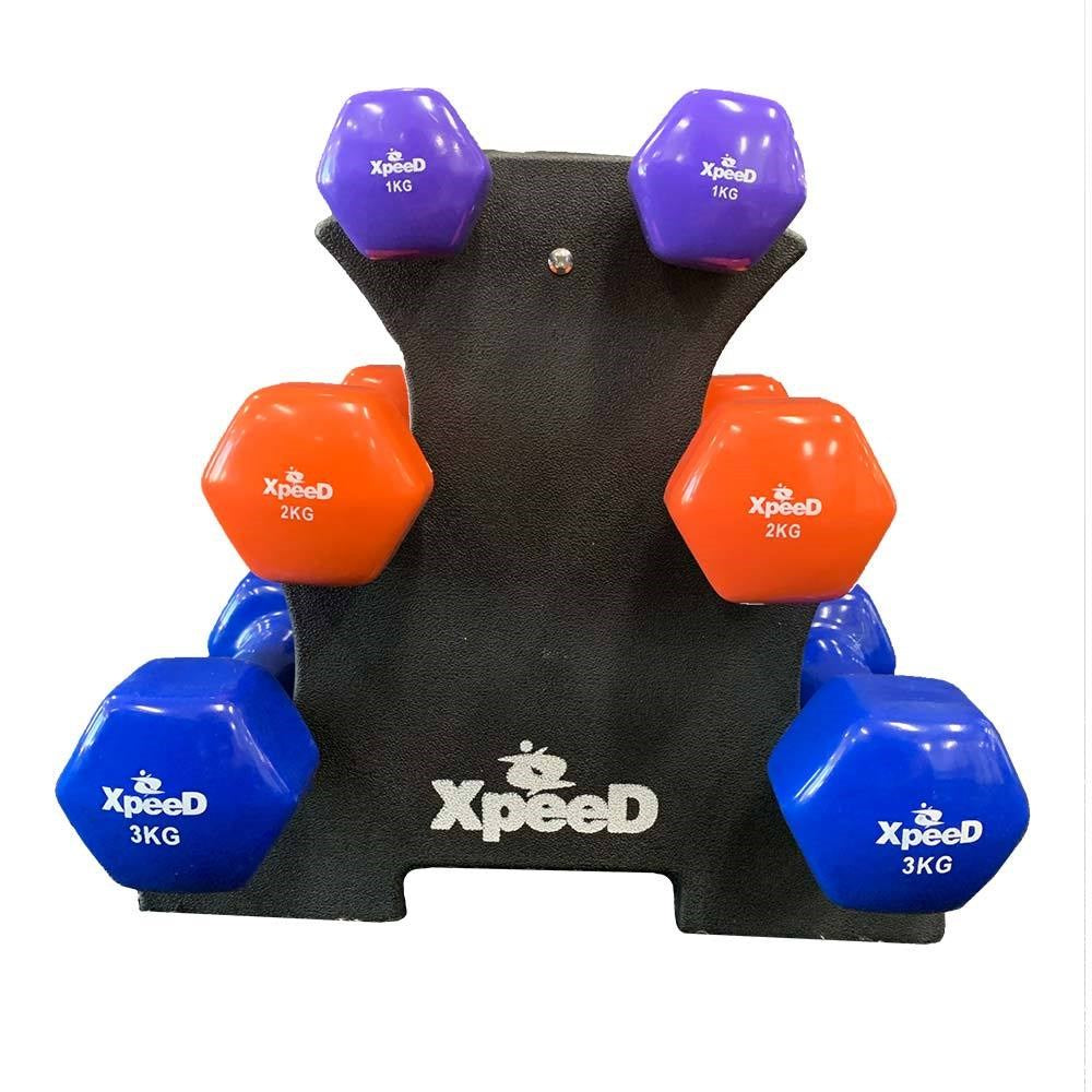 Xpeed 6 Piece PVC Dumbbell Set with Rack